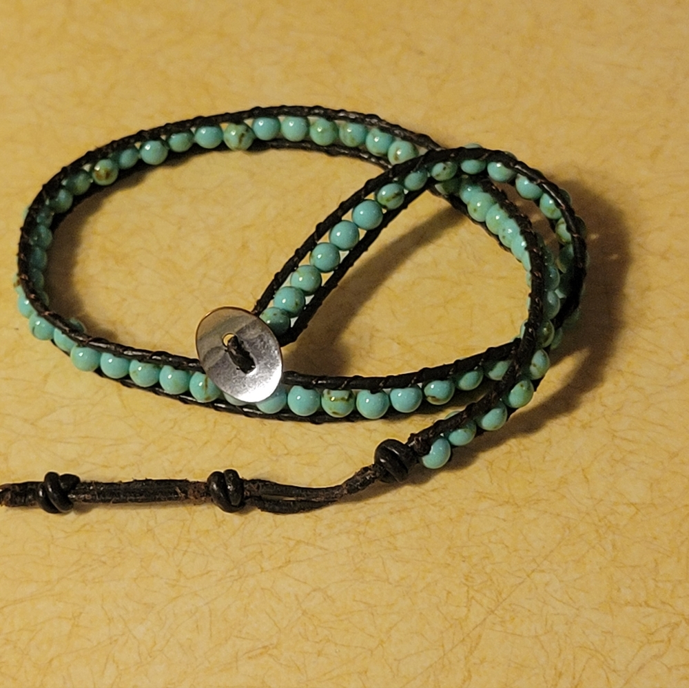 Wrap bracelet with turquoise and brown  leather